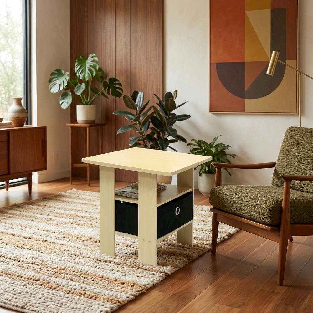 Steam Beech and Black Finish Nightstand with Bin Drawer for Bedroom