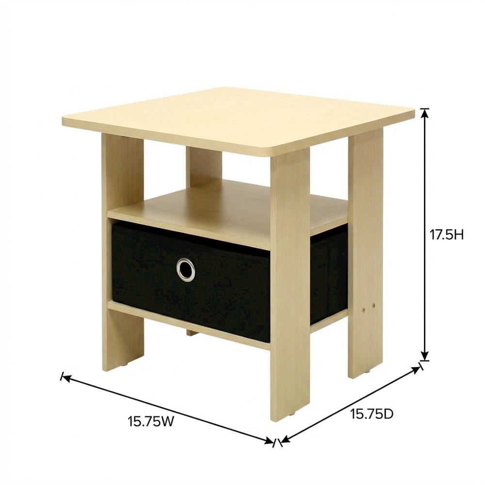 Steam Beech and Black Finish Nightstand with Bin Drawer for Bedroom