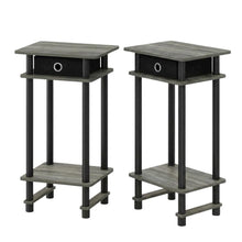 French Oak Grey and Black End Table Set with Storage Bins, Modern Style