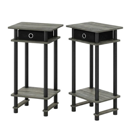 French Oak Grey and Black End Table Set with Storage Bins, Modern Style