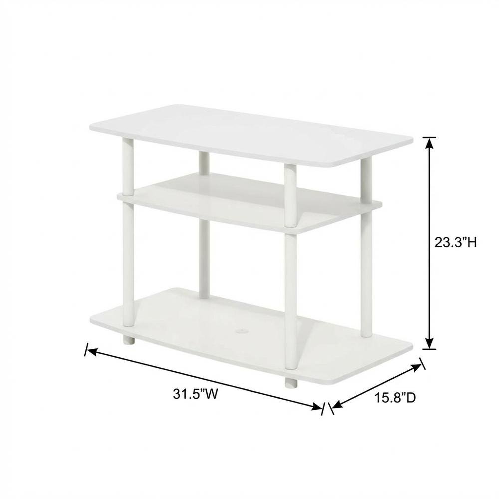 White 3-Tier TV Stand with Rubberwood & Walnut Veneers for Modern Living