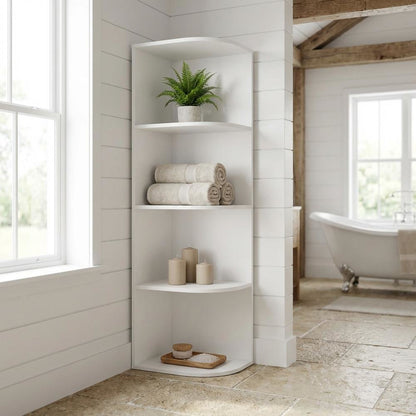 White 4-Tier Corner Open Shelf Bookcase with Durable Wood Construction
