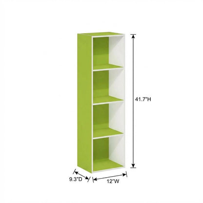 Green 4-Tier Bookcase with Open Storage and Wood Construction