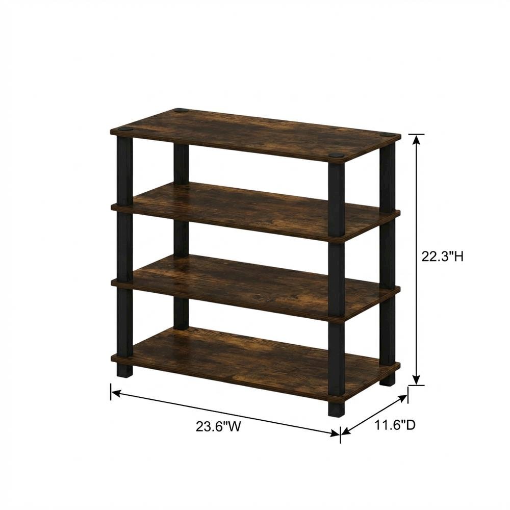 Brown 4-Tier Shoe Rack, Amber Composite Wood, PVC Tubes, Tool-Free