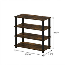 Brown 4-Tier Shoe Rack, Amber Composite Wood, PVC Tubes, Tool-Free