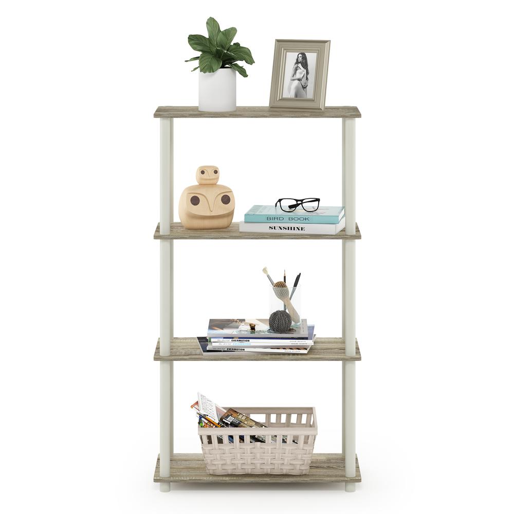 Furinno Turn-N-Tube 4-Tier Multipurpose Shelf Display Rack, Sonoma Oak/White