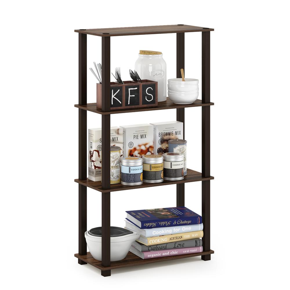 Furinno Turn-S-Tube 4-Tier Multipurpose Shelf Display Rack with Square Tube, Walnut/Brown