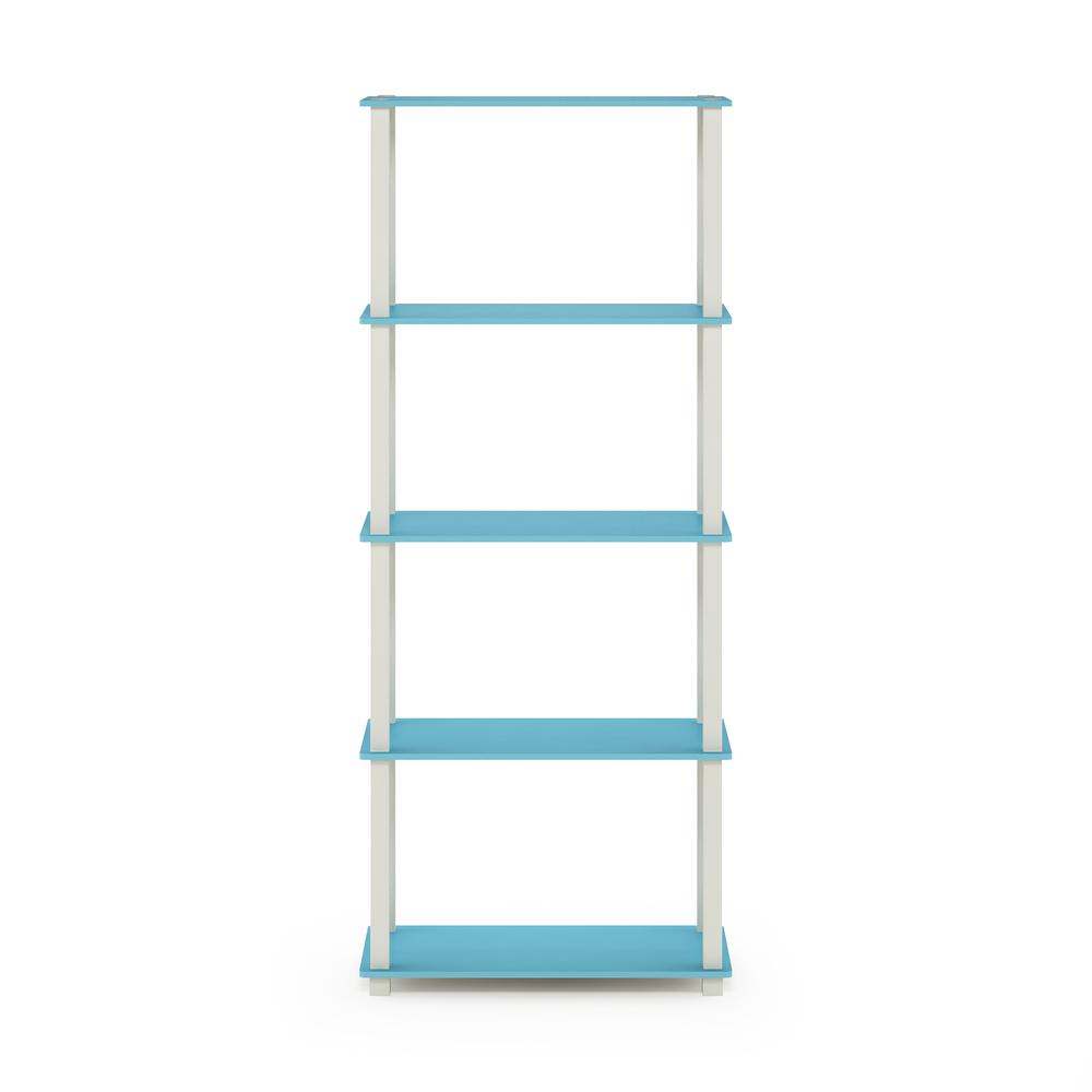 Furinno Turn-S-Tube 5-Tier Multipurpose Shelf Display Rack with Square Tubes, Light Blue/White