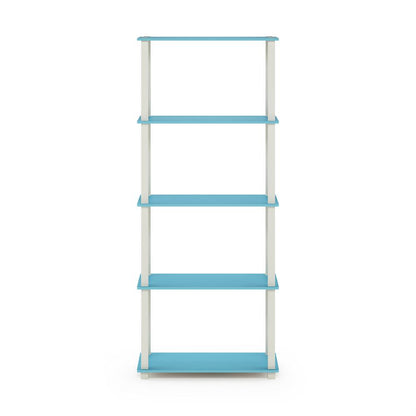 Furinno Turn-S-Tube 5-Tier Multipurpose Shelf Display Rack with Square Tubes, Light Blue/White