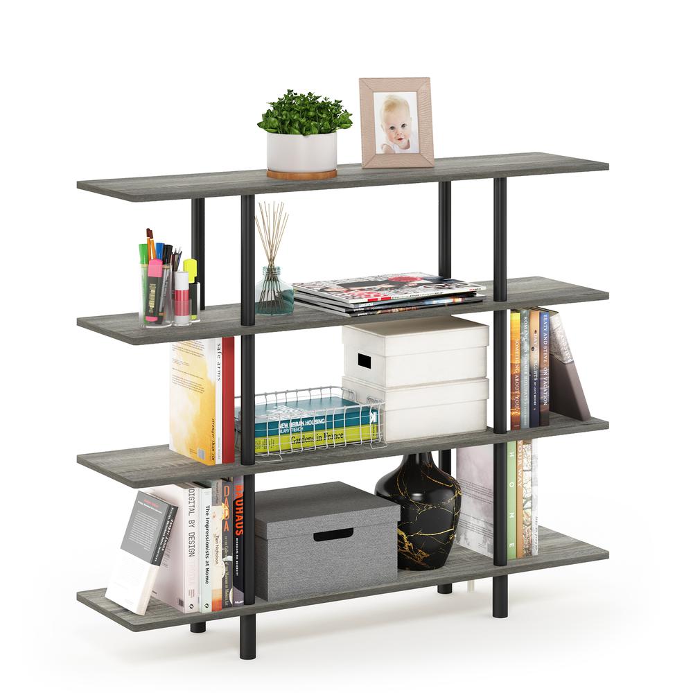 Furinno Turn-N-Tube 4-Tier Wide Display Shelf, French Oak Grey/Black