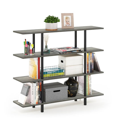 Furinno Turn-N-Tube 4-Tier Wide Display Shelf, French Oak Grey/Black