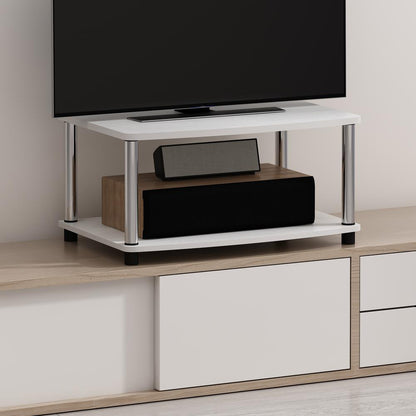Furinno Turn-N-Tube No Tools 2-Tier Elevated TV Stands, White Oak/Chrome