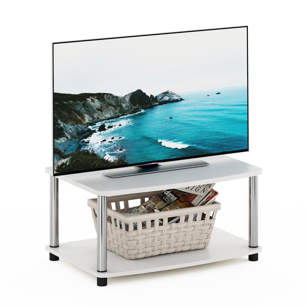 Furinno Turn-N-Tube No Tools 2-Tier Elevated TV Stands, White Oak/Chrome