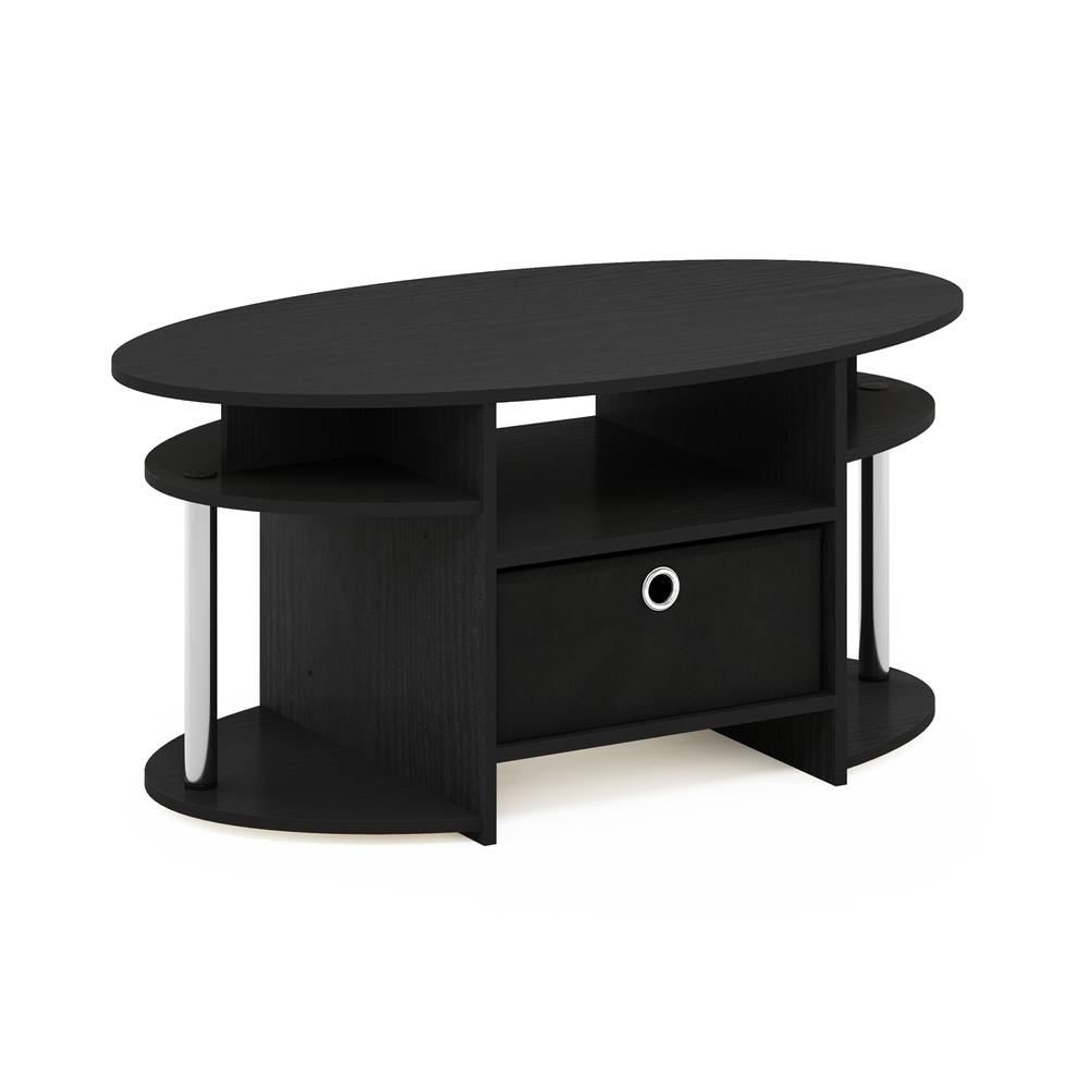 JAYA Simple Design Oval Coffee Table with Bin, Americano, Stainless Steel Tubes