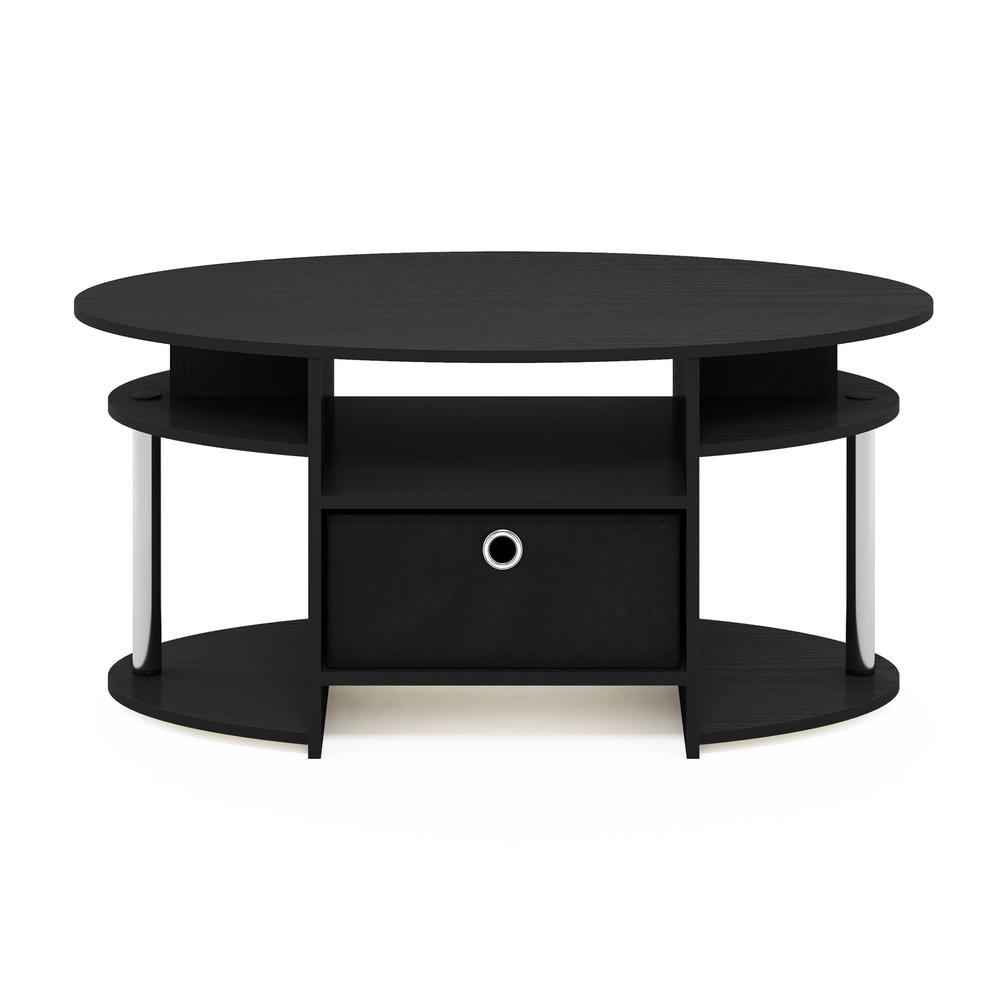 JAYA Simple Design Oval Coffee Table with Bin, Americano, Stainless Steel Tubes