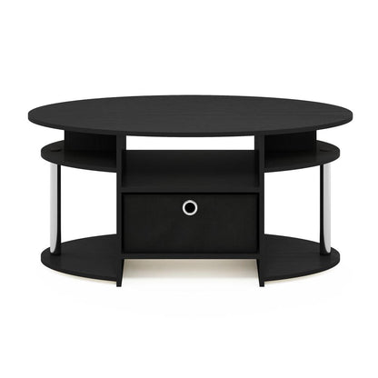 JAYA Simple Design Oval Coffee Table with Bin, Americano, Stainless Steel Tubes