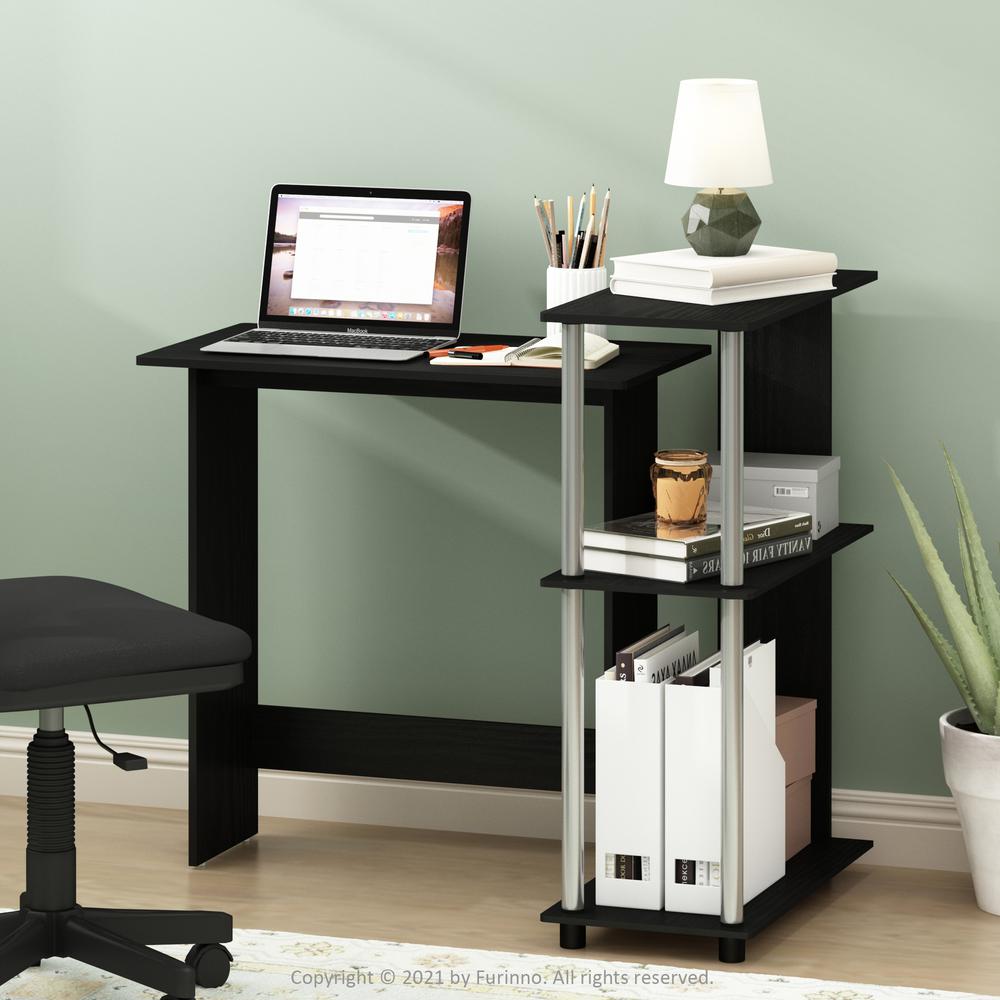 Furinno Abbott Corner Computer Desk with Bookshelf, Americano/Stainless Steel
