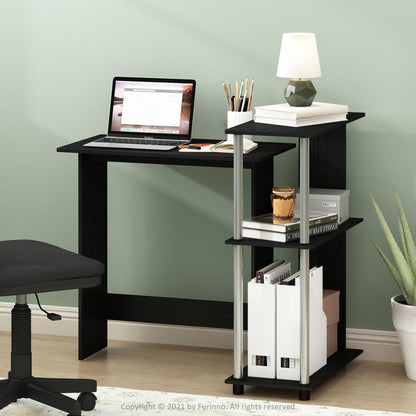 Furinno Abbott Corner Computer Desk with Bookshelf, Americano/Stainless Steel