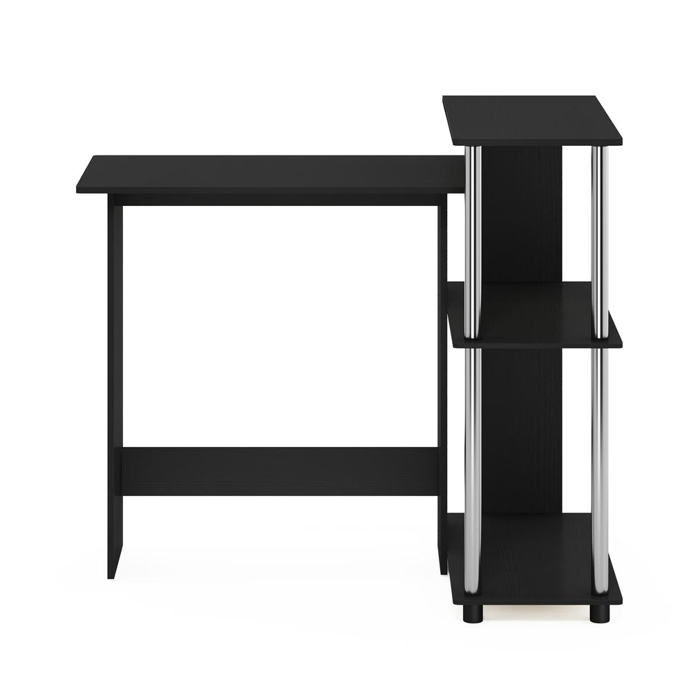 Furinno Abbott Corner Computer Desk with Bookshelf, Americano/Stainless Steel