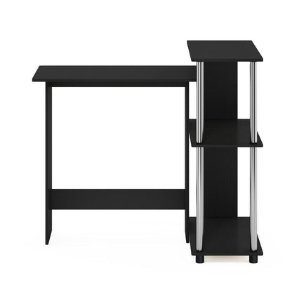 Furinno Abbott Corner Computer Desk with Bookshelf, Americano/Stainless Steel