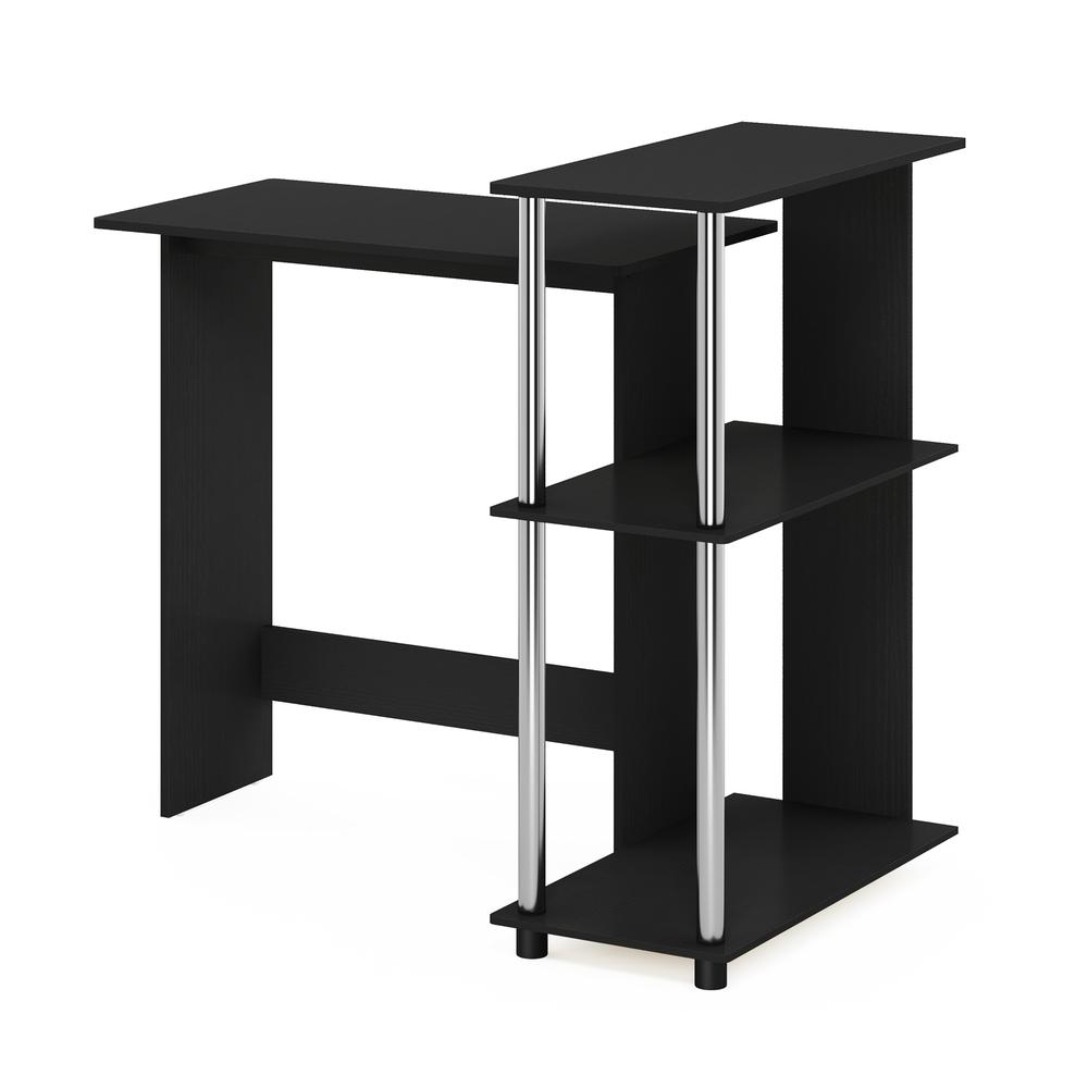 Furinno Abbott Corner Computer Desk with Bookshelf, Americano/Stainless Steel
