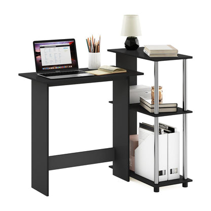 Furinno Abbott Corner Computer Desk with Bookshelf, Americano/Stainless Steel
