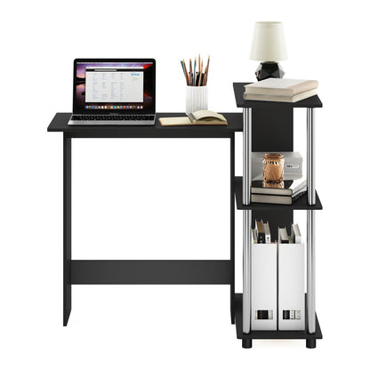 Furinno Abbott Corner Computer Desk with Bookshelf, Americano/Stainless Steel
