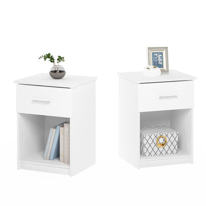 Furinno Tidur Nightstand with Handle with One Drawer, Set of 2, Solid White