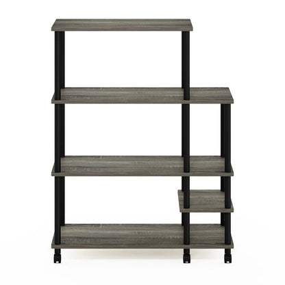 Furinno Turn-N-Tube 4-Tier Toolless Kitchen Wide Storage Shelf Cart, French Oak Grey/Black