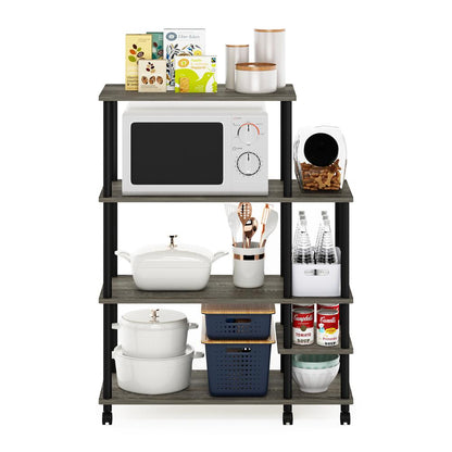 Furinno Turn-N-Tube 4-Tier Toolless Kitchen Wide Storage Shelf Cart, French Oak Grey/Black