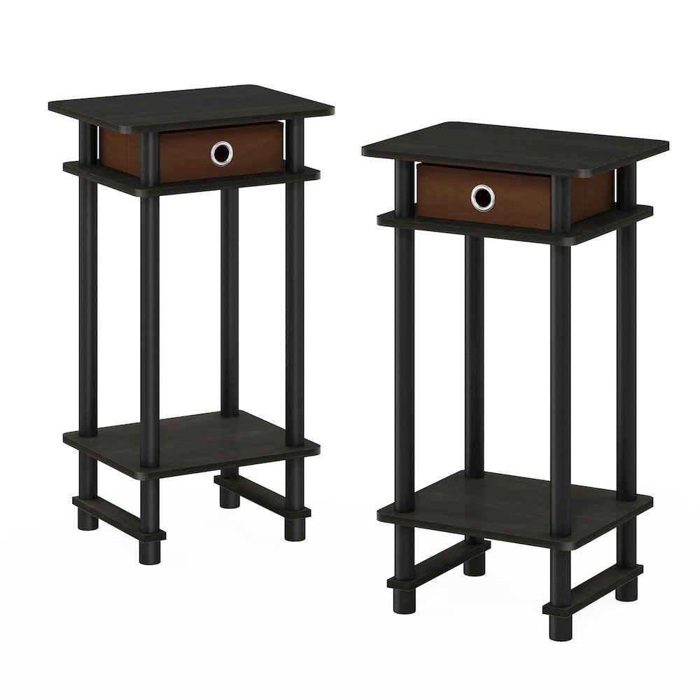 Turn-N-Tube Tall Nightstand with Bin, Espresso/Brown, Set of 2