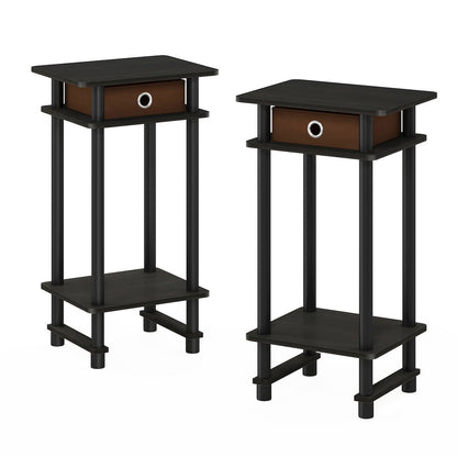 Turn-N-Tube Tall Nightstand with Bin, Espresso/Brown, Set of 2