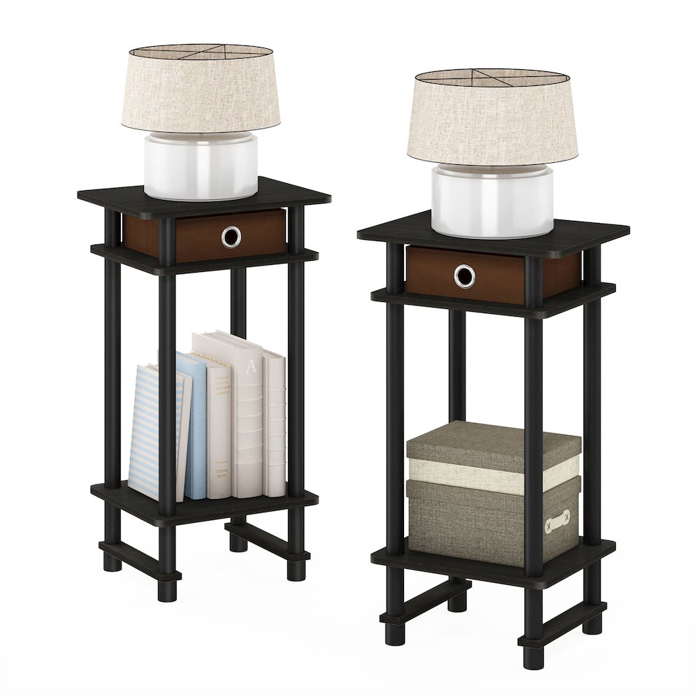 Turn-N-Tube Tall Nightstand with Bin, Espresso/Brown, Set of 2