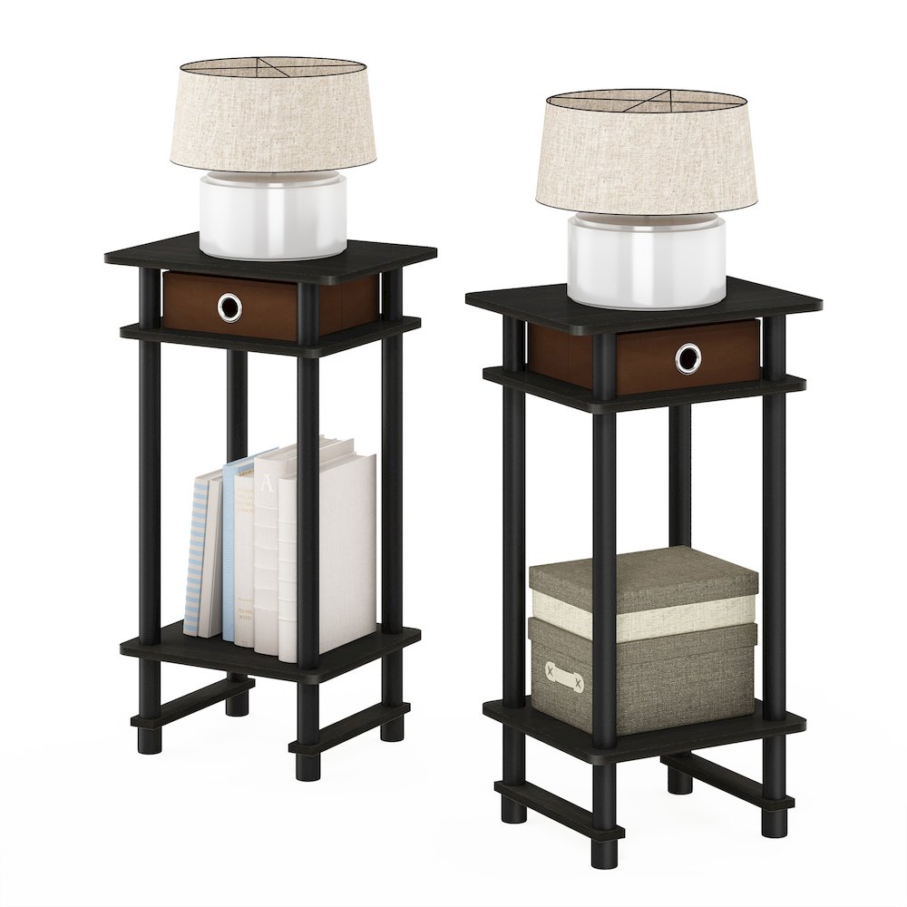 Turn-N-Tube Tall Nightstand with Bin, Espresso/Brown, Set of 2