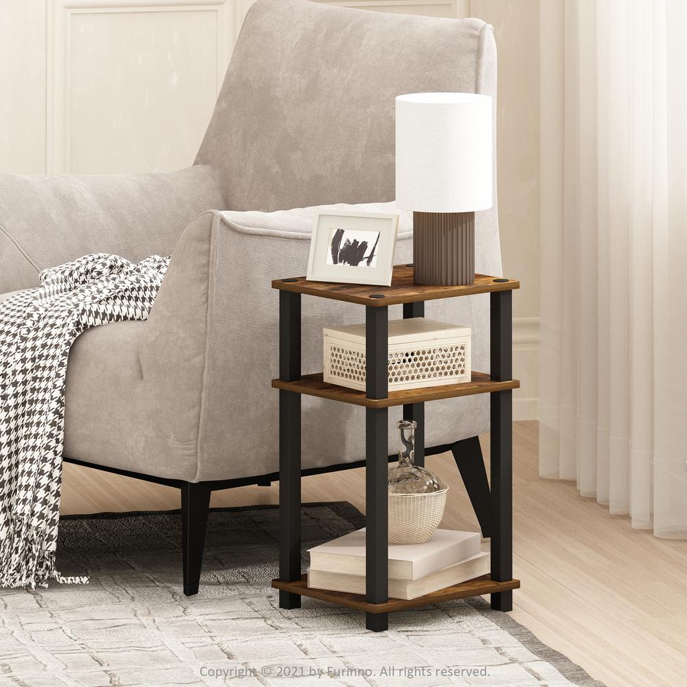 Furinno Just 3-Tier Turn-N-Tube End Table, 1-Pack, Amber Pine/Black