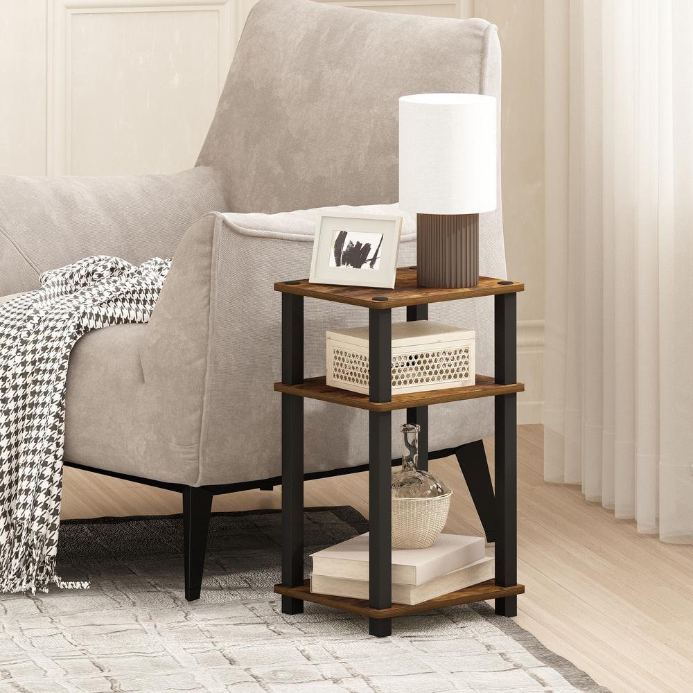 Furinno Just 3-Tier Turn-N-Tube End Table, 1-Pack, Amber Pine/Black