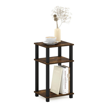 Furinno Just 3-Tier Turn-N-Tube End Table, 1-Pack, Amber Pine/Black