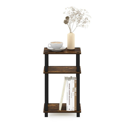 Furinno Just 3-Tier Turn-N-Tube End Table, 1-Pack, Amber Pine/Black