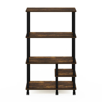 Furinno Turn-N-Tube 4-Tier Toolless Kitchen Storage Shelf Cart, Amber Pine/Black