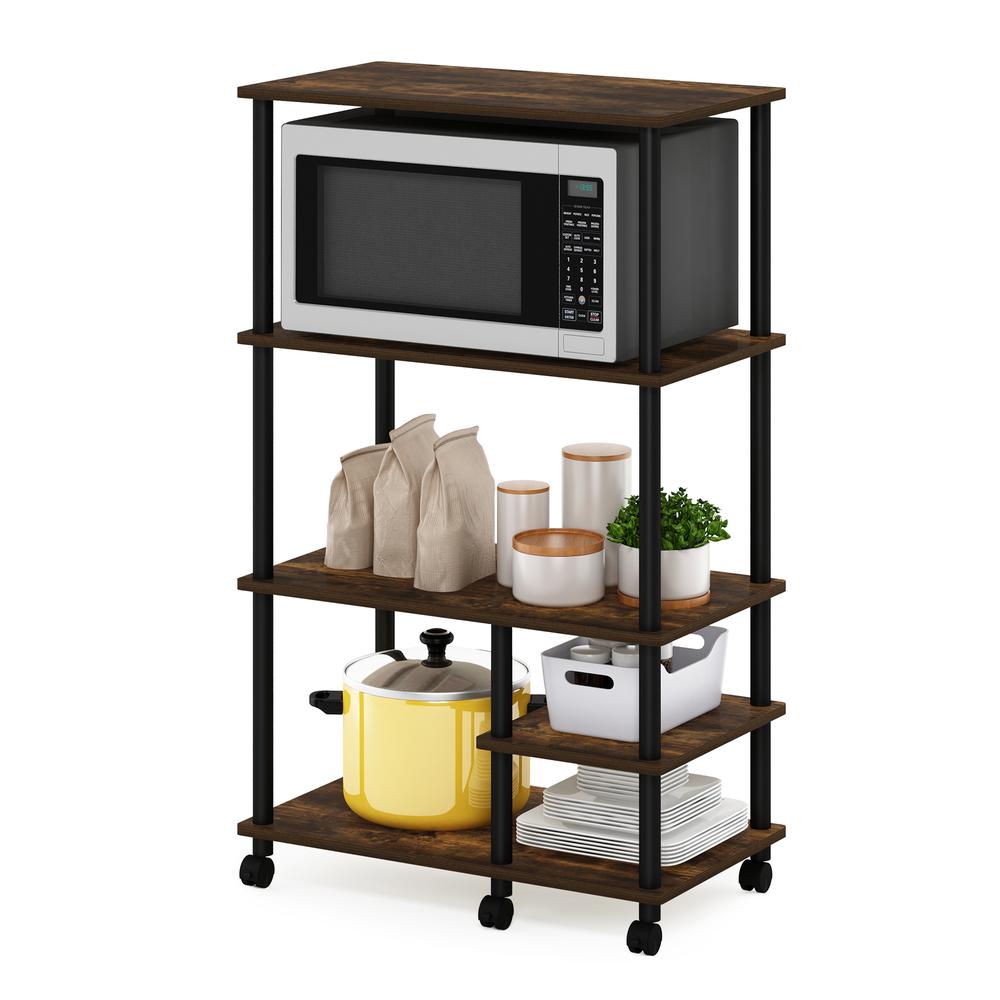 Furinno Turn-N-Tube 4-Tier Toolless Kitchen Storage Shelf Cart, Amber Pine/Black