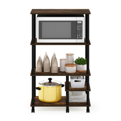 Furinno Turn-N-Tube 4-Tier Toolless Kitchen Storage Shelf Cart, Amber Pine/Black