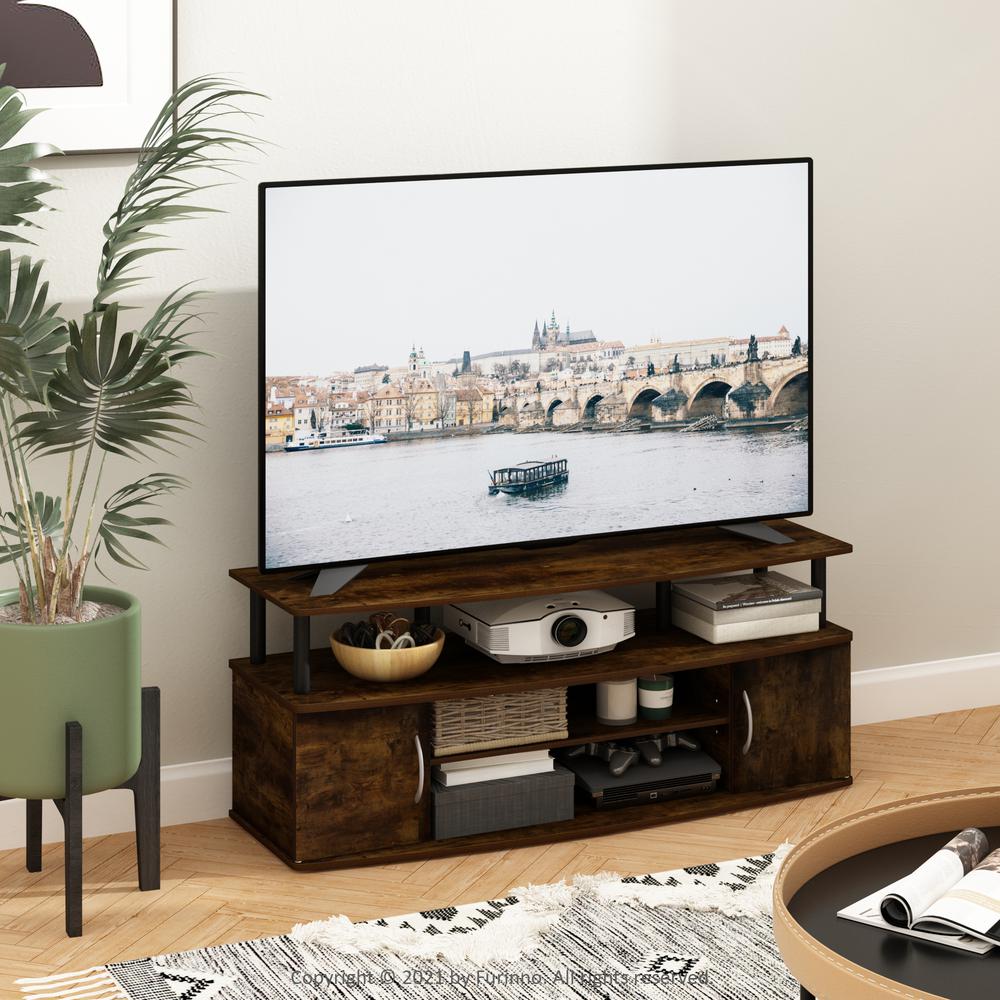 Furinno JAYA Large Entertainment Center Hold up to 55-IN TV, Amber Pine/Black