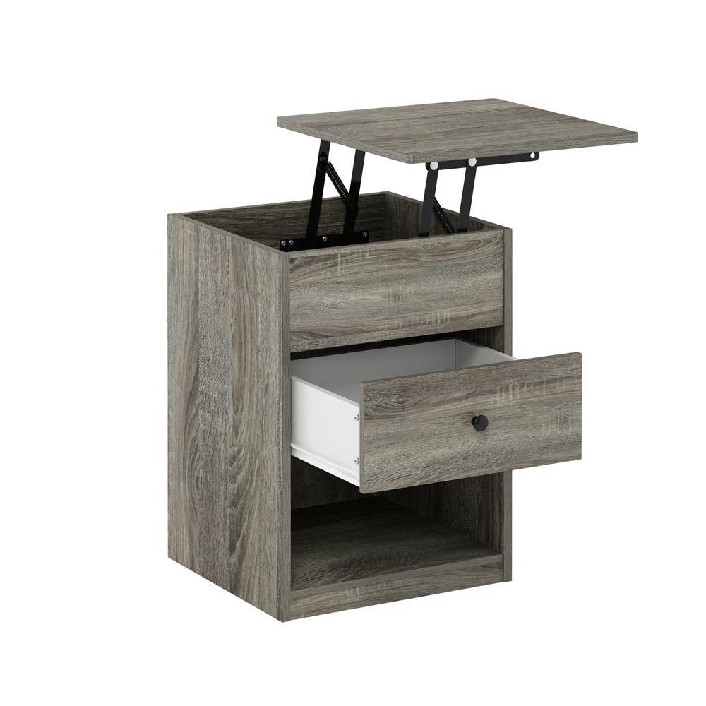 Furinno Jensen Lift Top Nightstand, French Oak Grey