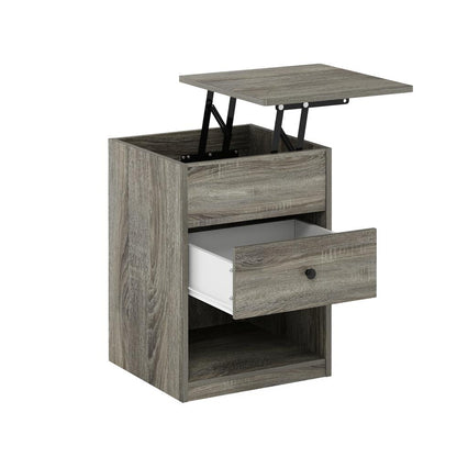 Furinno Jensen Lift Top Nightstand, French Oak Grey