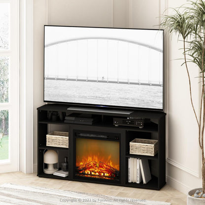 Furinno Jensen Corner TV Stand with Fireplace for TV up to 55 Inches, Americano