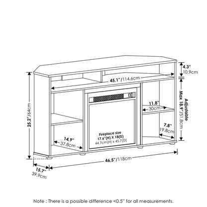 Furinno Jensen Corner TV Stand with Fireplace for TV up to 55 Inches, Americano