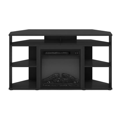 Furinno Jensen Corner TV Stand with Fireplace for TV up to 55 Inches, Americano