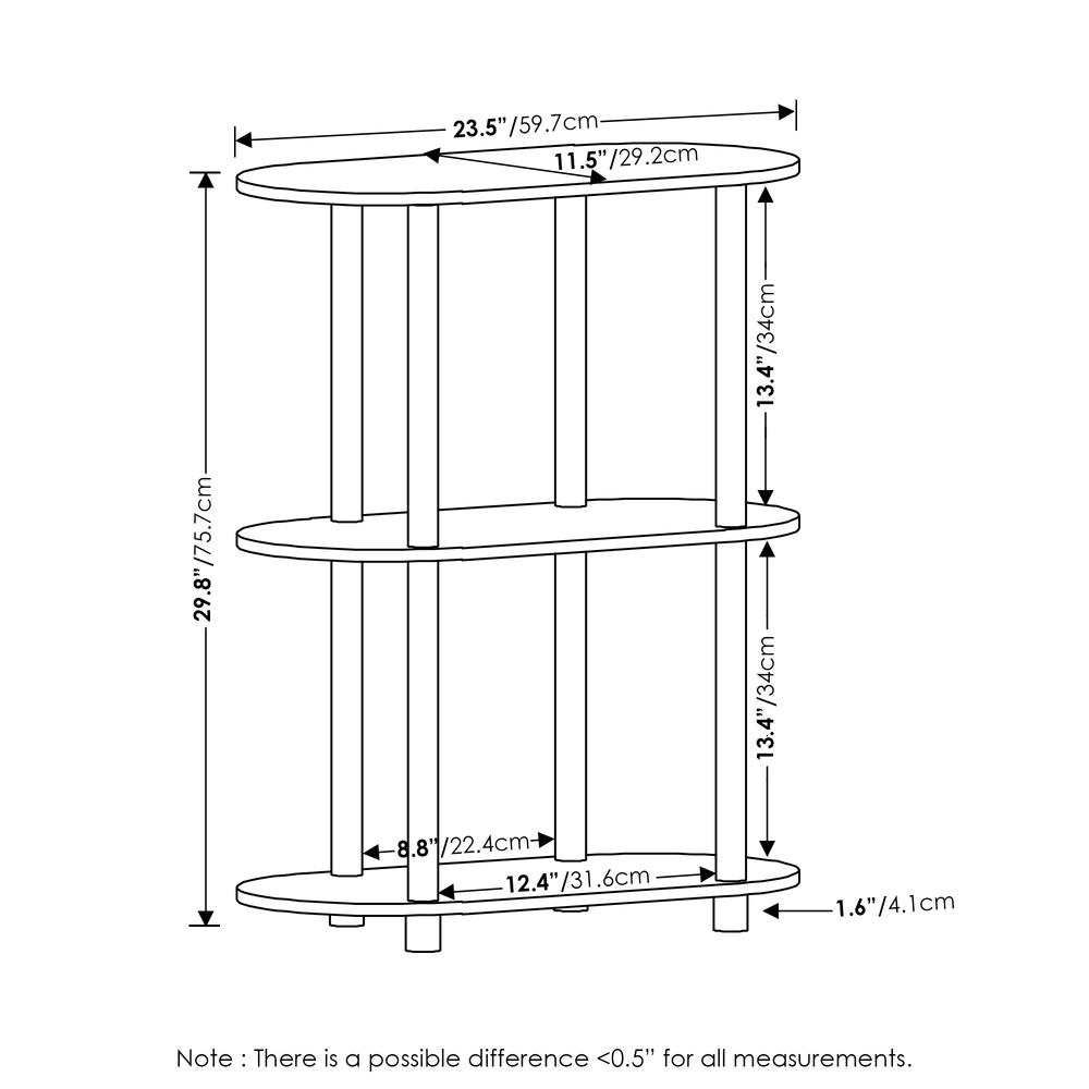 Furinno Turn-N-Tube No Tools 3-Tier Modern Oval Side Display Rack, White/Virgin White