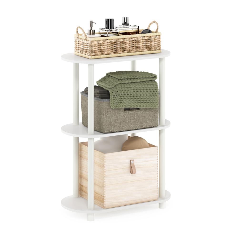 Furinno Turn-N-Tube No Tools 3-Tier Modern Oval Side Display Rack, White/Virgin White