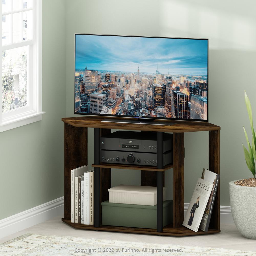 Furinno Classic TV Stand with Plastic Poles for TV up to 43-Inch, Amber Pine/Black